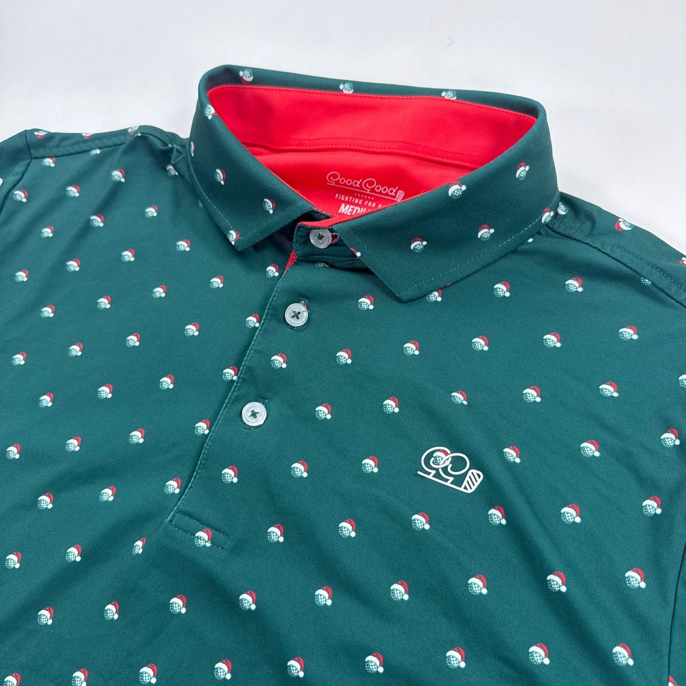 Good Good Golf Santa Polo Shirt Mens Medium Green Holiday Christmas Golf Balls